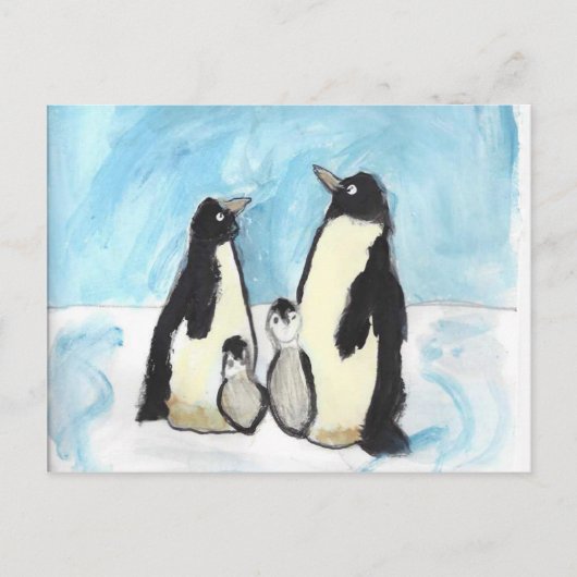 Waterverf pinguïn kinder kunst briefkaart (Voorkant)