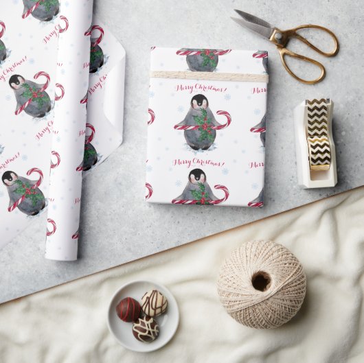 Waterverf Pinguïn Prettig Kerstfeest Cadeaupapier (Crafts)