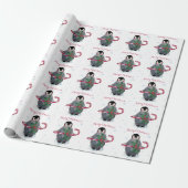 Waterverf Pinguïn Prettig Kerstfeest Cadeaupapier (Uitgerold)