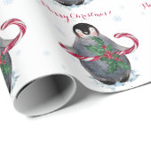 Waterverf Pinguïn Prettig Kerstfeest Cadeaupapier (Rol Hoek)