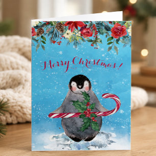 Waterverf Pinguïn Prettig Kerstfeest Feestdagen Kaart