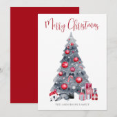 Waterverf Pinguïn Rood Zwart Prettig Kerstfeest Feestdagenkaart (Voorkant / Achterkant)