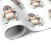 Waterverf pinguïn skiën op sneeuw cadeaupapier (Rol Hoek)