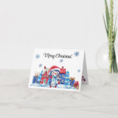 Waterverf Pinguïn Sneeuw Kleurrijk Vrolijk Kerstfe Feestdagen Kaart (Voorkant)