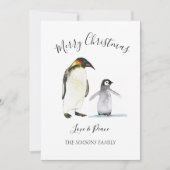 Waterverf Pinguïn Vrolijk Kerstfeest Vrolijk helde Feestdagenkaart (Voorkant)
