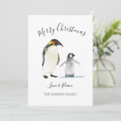 Waterverf Pinguïn Vrolijk Kerstfeest Vrolijk helde Feestdagenkaart (Staand voorkant)