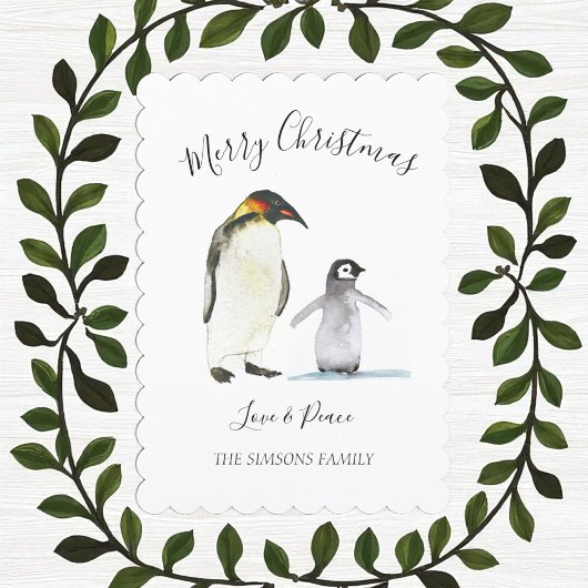 Waterverf Pinguïn Vrolijk Kerstfeest Vrolijk helde Feestdagenkaart