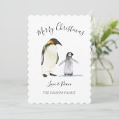 Waterverf Pinguïn Vrolijk Kerstfeest Vrolijk helde Feestdagenkaart (Staand voorkant)