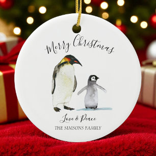 Waterverf Pinguïn Vrolijk Kerstfeest Vrolijk helde Keramisch Ornament