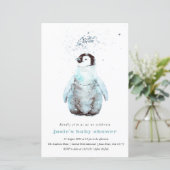 Waterverf Pinguïn Winter Baby Shower Uitnodiging (Staand voorkant)