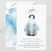 Waterverf Pinguïn Winter Baby Shower Uitnodiging (Voorkant / Achterkant)