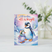 Waterverf pinguïns alles is rustig alles is helder feestdagenkaart (Staand voorkant)