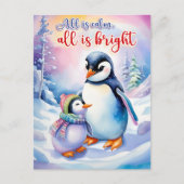Waterverf pinguïns alles is rustig alles is helder feestdagenkaart (Voorkant)