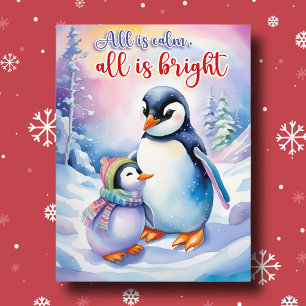 Waterverf Pinguïns Alles is Stilletjes Alles is He Feestdagenkaart