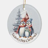 Waterverf Pinguïns Familie Baby's Eerste Kerstmis Keramisch Ornament (Links)