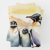 Waterverf pinguïns glijden op het ijs inpakpapier vel (In situ)