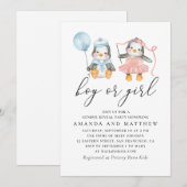 Waterverf pinguïns. Jongen of meisje. Geslacht Kaart (Voorkant / Achterkant)