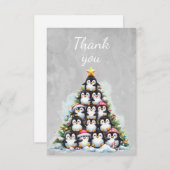 Waterverf Pinguïns Kerstboom Bedankkaart (Voorkant / Achterkant)