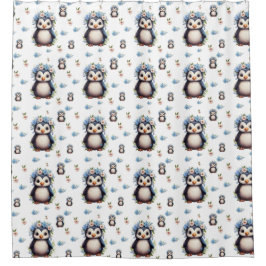 Waterverf pinguïns patroon op wit douchegordijn