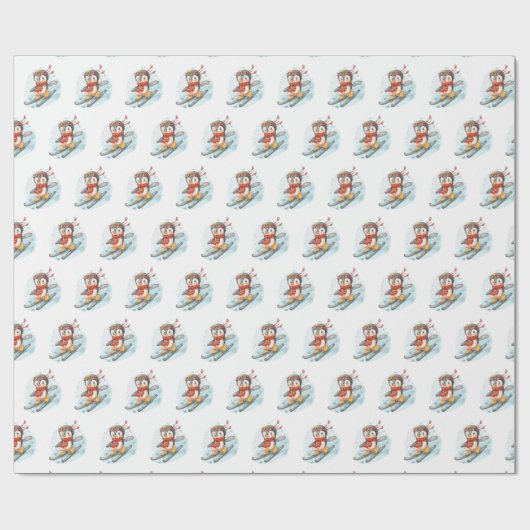 Waterverf pinguïns skiën op sneeuw cadeaupapier (Vlak)