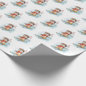 Waterverf pinguïns skiën op sneeuw cadeaupapier (Hoek)