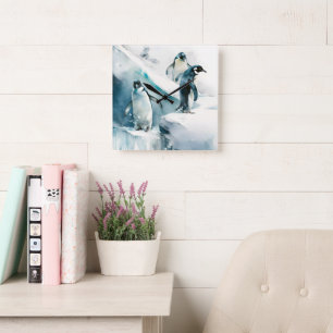 Waterverf pinguïns vierkante klok