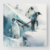Waterverf pinguïns vierkante klok (Voorkant)