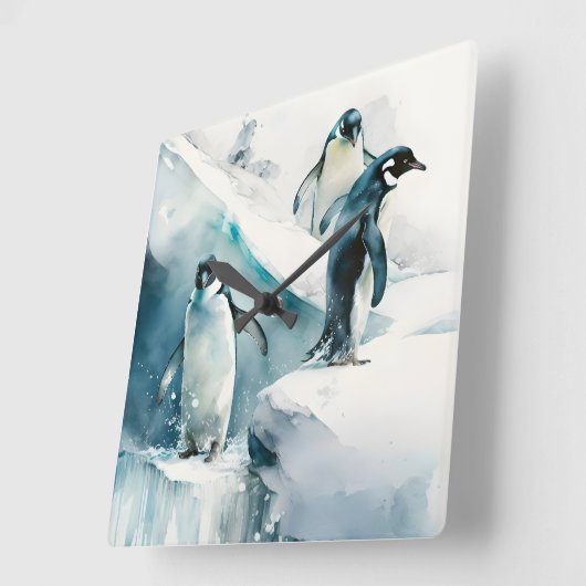Waterverf pinguïns vierkante klok (Hoek)