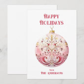 Waterverf Pink Bauble gepersonaliseerd Feestdagenkaart (Voorkant / Achterkant)