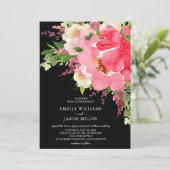 Waterverf Pink Black Floral Wedding Invitations (Staand voorkant)