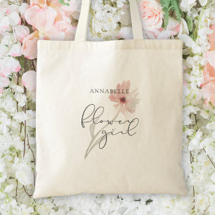 Waterverf Pink Bloemenmeisje gepersonaliseerd Tote Bag