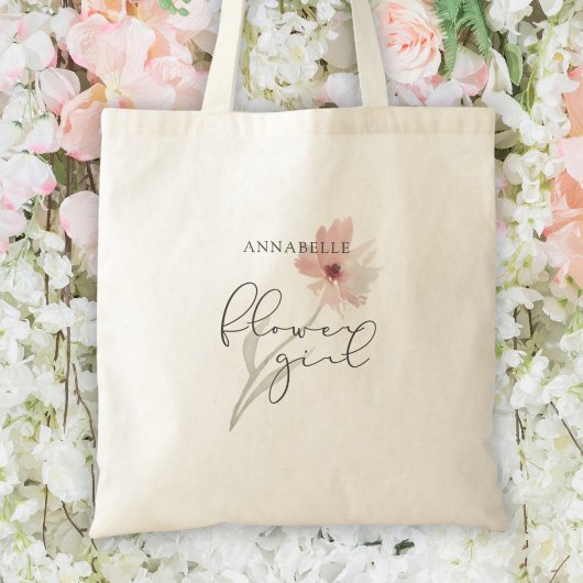 Waterverf Pink Bloemenmeisje gepersonaliseerd Tote Bag