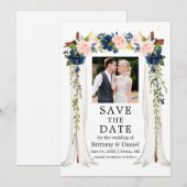 Waterverf Pink Blue Floral foto van bruiloft Save The Date (Voorkant / Achterkant)