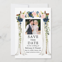 Waterverf Pink Blue Floral foto van bruiloft Save The Date