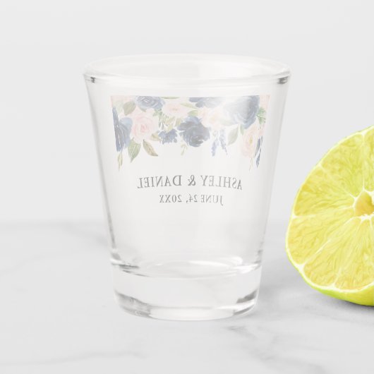 Waterverf Pink Blue Floral Wedding Shot Glas (Achterkant)