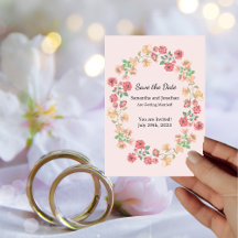 Waterverf Pink Boho Ring Flowers Save the Date
