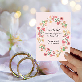 Waterverf Pink Boho Ring Flowers Save the Date Kaart