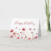 Waterverf Pink Boho Wildflower Happy Birthday Kaart (Voorkant)