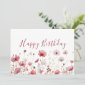 Waterverf Pink Boho Wildflower Happy Birthday Kaart (Staand voorkant)