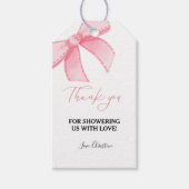 Waterverf Pink Bow baby shower dank u Cadeaulabel (Voorkant)