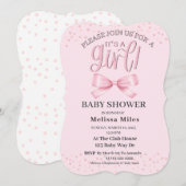 Waterverf Pink Bow Girl Baby shower Kaart (Voorkant / Achterkant)