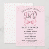  Waterverf Pink Bow Girl Baby shower Kaart (Voorkant / Achterkant)