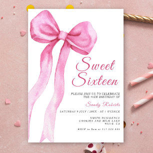 Waterverf Pink Bow Sweet 16 Verjaardag Kaart