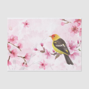 Waterverf Pink Cherry Blossom Flowers en Bird Tissuepapier