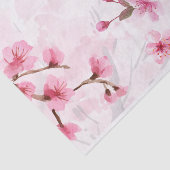 Waterverf Pink Cherry Blossom Flowers en Bird Tissuepapier (Detail)