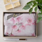 Waterverf Pink Cherry Blossom Flowers en Bird Tissuepapier (Geschenk)