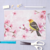 Waterverf Pink Cherry Blossom Flowers en Bird Tissuepapier (Craft)