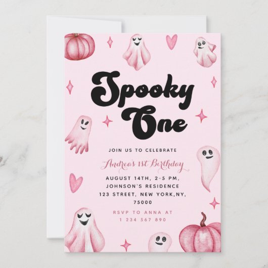 Waterverf Pink Cute Ghost Spooky One 1st Birthday Kaart (Voorkant)