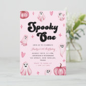 Waterverf Pink Cute Ghost Spooky One 1st Birthday Kaart (Staand voorkant)