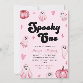 Waterverf Pink Cute Ghost Spooky One 1st Birthday Kaart